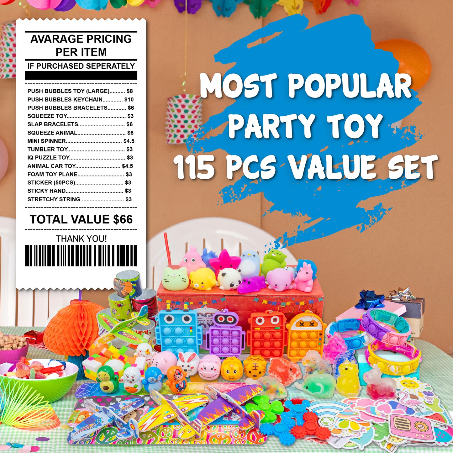 115 PCS Party Favors Toy for Kids 3-4-8-12, Pinata Stuffers, Goody Bag Fillers, Treasure Box Toys, School Classroom Rewards, Treasure Chest Carnival Prizes Bulk Toys